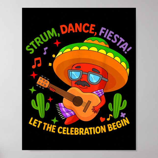 Affiche Cinco de mayo drôle piment chapeau strum (Devant)