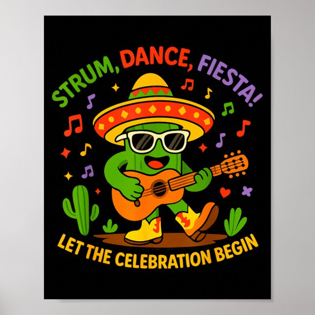 Affiche Cinco de mayo funny cactus sombrero strum danceCin (Devant)