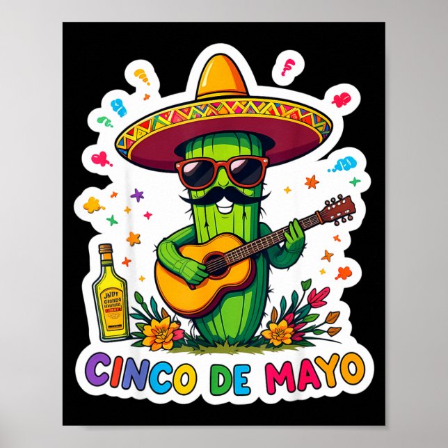 Affiche Cinco de mayo funny mexican cactus sunglassesCinco (Devant)