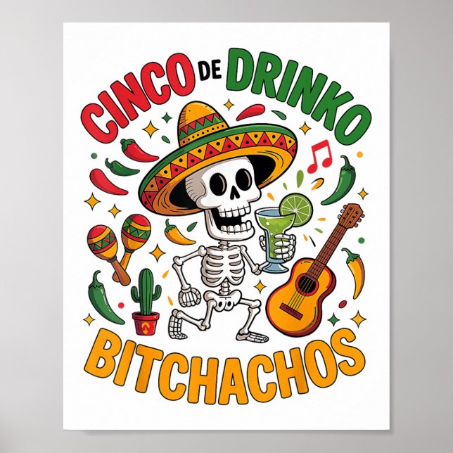 Affiche Cinco De Mayo Funny Parti Mexicain Cinco De Drinko (Devant)