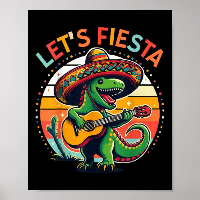 Affiche Cinco De Mayo Garçons Enfants Lets Fiesta Dinosaur (Devant)