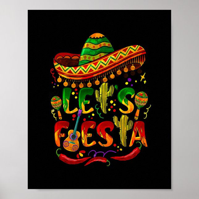 Affiche Cinco De Mayo Guitare Mexicaine Cactus Lets Fiesta (Devant)