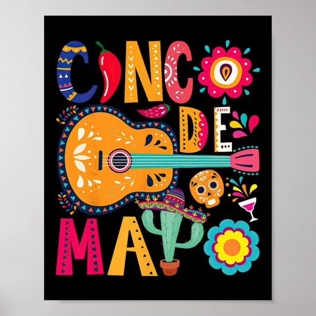 Affiche Cinco De Mayo Guitare Party Mexicaine Fiesta Happy (Devant)
