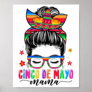 Affiche Cinco De Mayo Mama Messy Bun Cheveux Mexicaine Mam