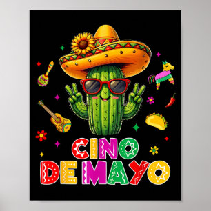 Affiche Cinco de mayo mexicain cactus drôle, faisons la fê