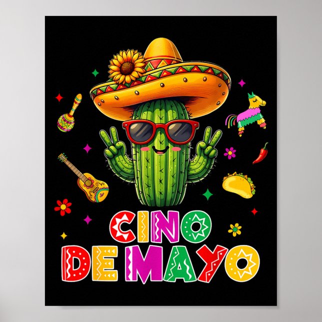 Affiche Cinco de mayo mexicain cactus drôle, faisons la fê (Devant)