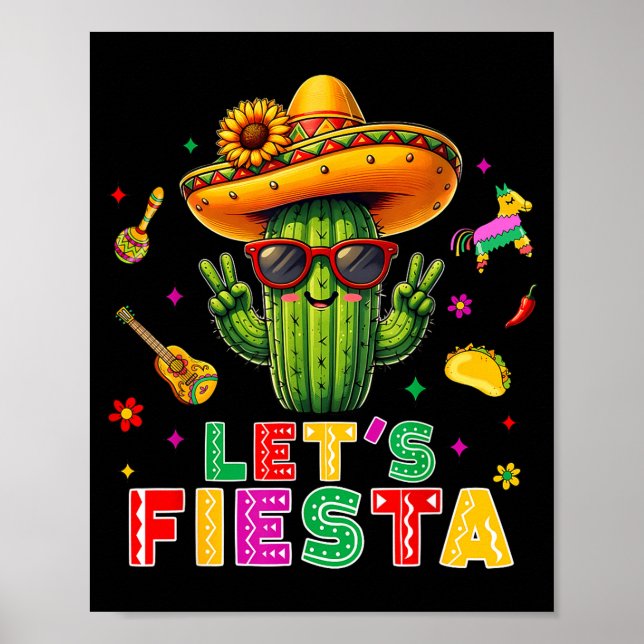 Affiche Cinco de mayo mexican cactus funny lets fiestaCinc (Devant)