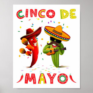 Affiche Cinco De Mayo Mustache Lunettes de soleil Cactus M