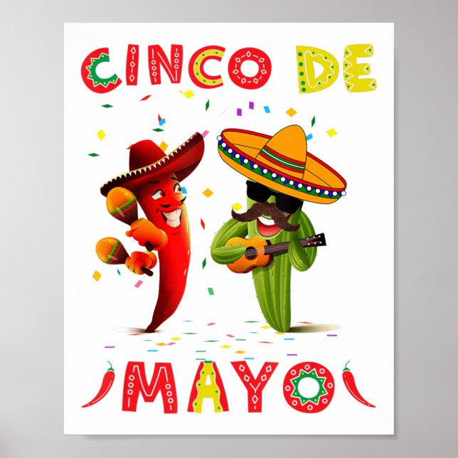 Affiche Cinco De Mayo Mustache Lunettes de soleil Cactus M (Devant)