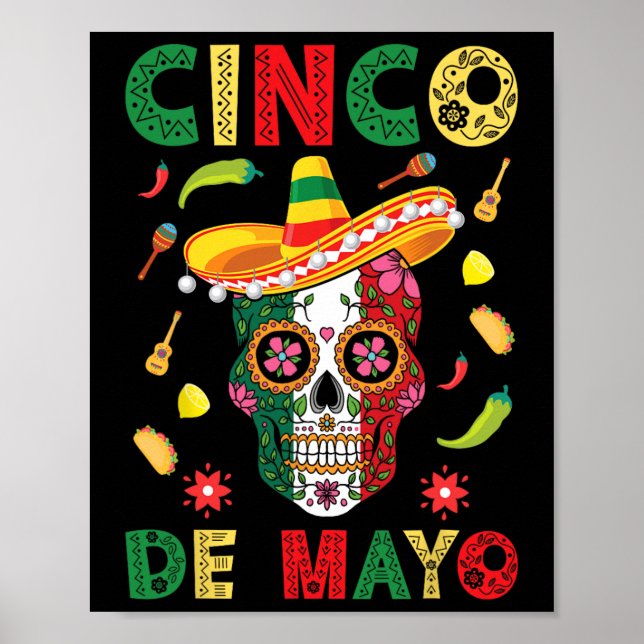 Affiche Cinco De Mayo Party Sugar Crâne Mexicaine Fiesta H (Devant)
