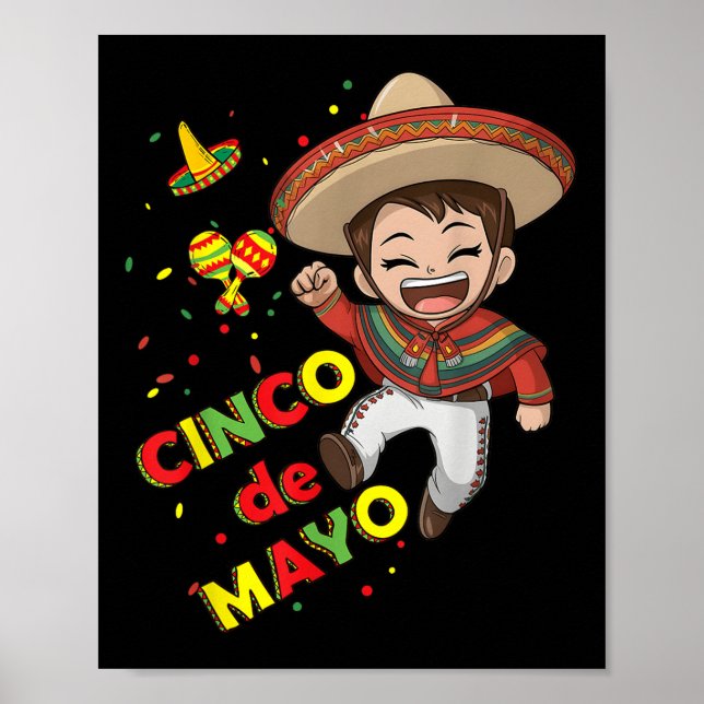 Affiche Cinco De Mayo Pour Enfants Garçons Design Mexicain (Devant)