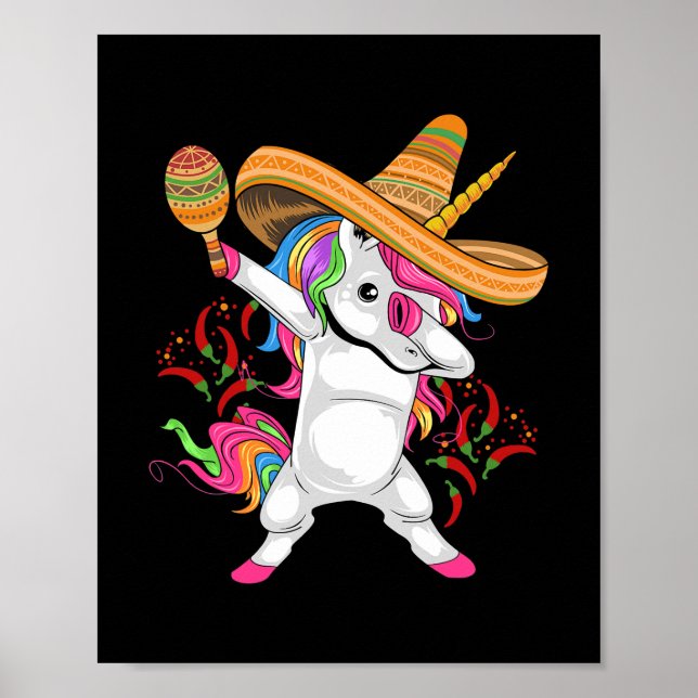 Affiche Cinco De Mayo Unicorn Mexique Sombrero Costume Cas (Devant)