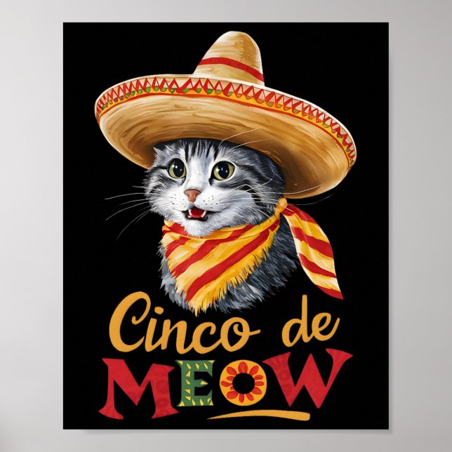 Affiche Cinco De Meow Cinco De Mayo Funny Mexicain Cat Som (Devant)