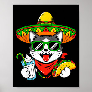 Affiche Cinco De Meow Drôle Chat Taco Mexicain Fête Party