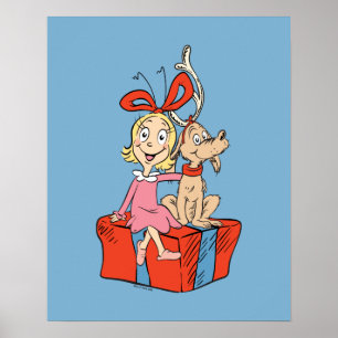 Affiche Cindy Lou Who et Max sur un cadeau