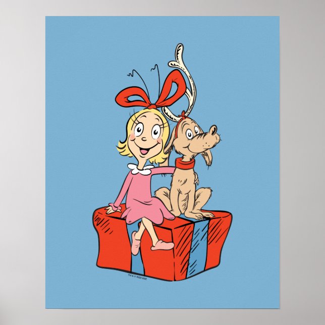 Affiche Cindy Lou Who et Max sur un cadeau (Devant)