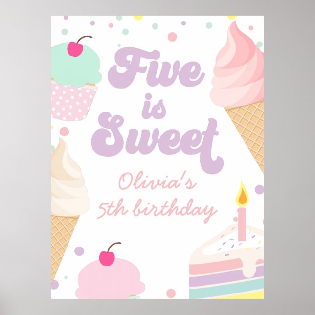 Affiche Cinq ans c'est doux, glace et gâteau pour un 5ème  (Devant)