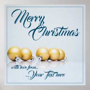Affiche Cinq boules de Noël dorées - écriture bleue