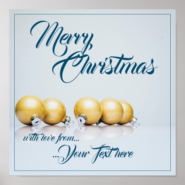 Affiche Cinq boules de Noël dorées - écriture bleue (Devant)