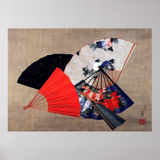 Affiche Cinq fans, Hokusai