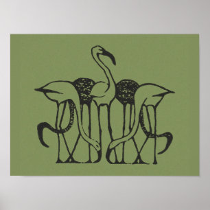 Affiche Cinq Flamants roses par Gerrit Willem Dijsselhof