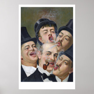 Affiche Cinq Hommes Fumeurs Jolly Jouer Des Cartes