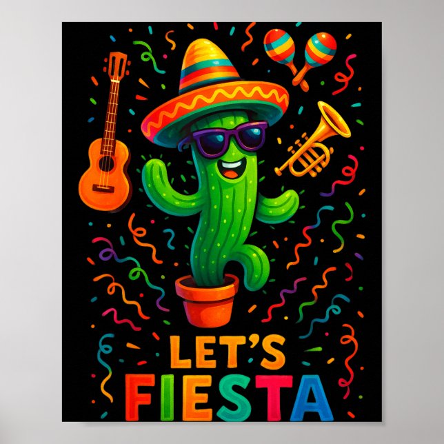 Affiche Cinq mai fête mexicaine cactus drôle letsCinco (Devant)