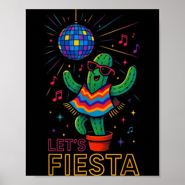 Affiche Cinq mai fête mexicaine drôle de cactus letsCinco (Devant)