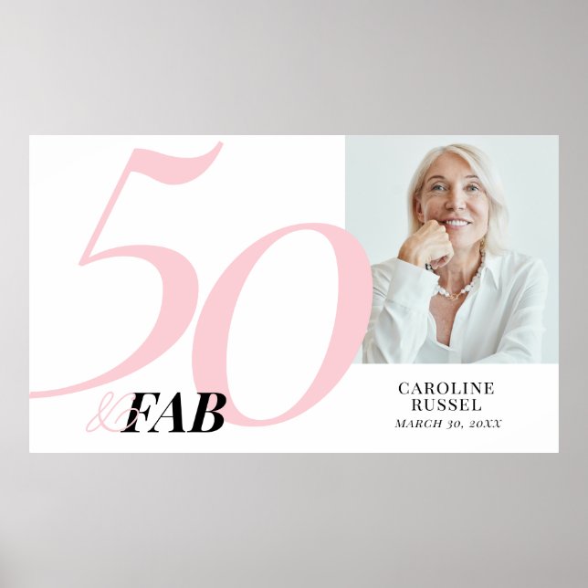 Affiche Cinquante ans et Fabuleux Fête d'anniversaire rose (Devant)
