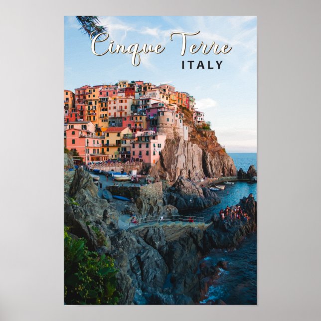 Affiche Cinque Terre Italie Aquarelle Vintage (Devant)