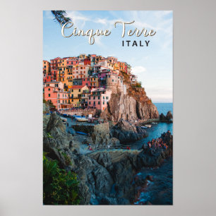 Affiche Cinque Terre Italy Watercolor Vintage 