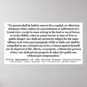 Affiche Cinquième amendement à la Constitution des États-U