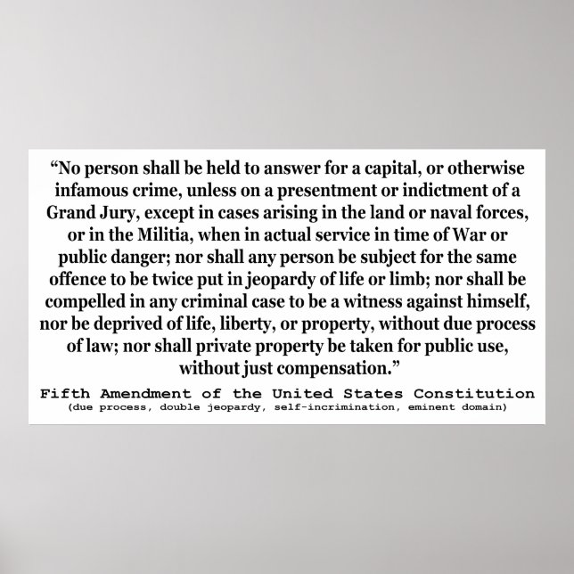 Affiche Cinquième amendement à la Constitution des États-U (Devant)