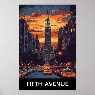 Affiche Cinquième Avenue New York USA Art Ancien Voyage