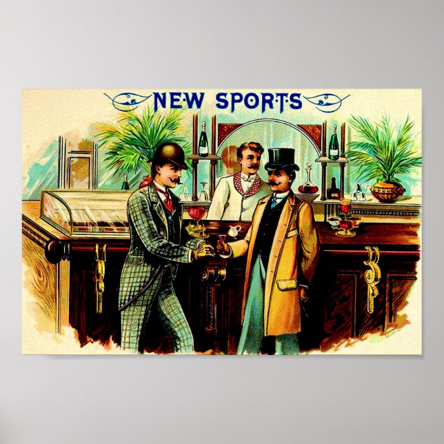 Affiche circa 1900 New Sports boîte à cigares étiquette (Devant)