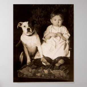 Affiche circa 1910 pitbull and baby RPPC