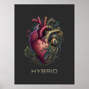 Affiche Circuit carte mère de cœur anatomique hybride