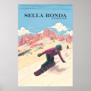 Affiche Circuit de ski Sella Ronda Italie Snowboarding Voy