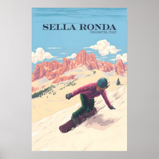Affiche Circuit de ski Sella Ronda Italie Snowboarding Voy