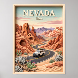 Affiche Circuit Nevada Vallée de Feu Texture Vintage 3D