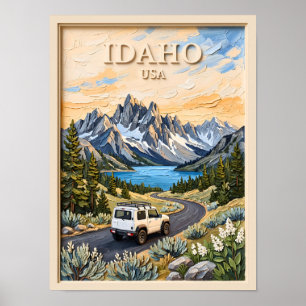 Affiche Circuit routier vintage 3D texturé Idaho USA