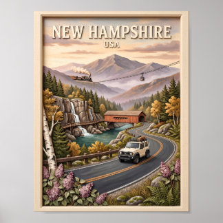 Affiche Circuit routier vintage au New Hampshire, paysage
