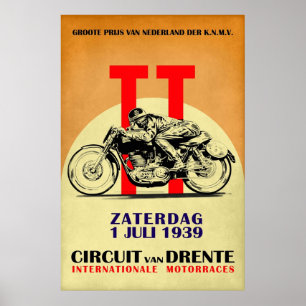 Affiche Circuit Van Drente Vintage Motorcycle Racing