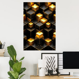 Affiche Circuitry Technologique Géométrique Dorée pour Déc