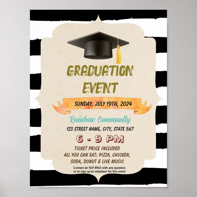 Affiche Circulaire du casquette d'événements de graduation (Devant)