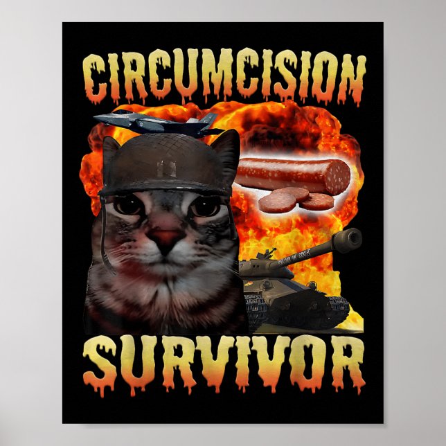 Affiche Circumcision Survivante Funny Chat Mème Brainrot H (Devant)