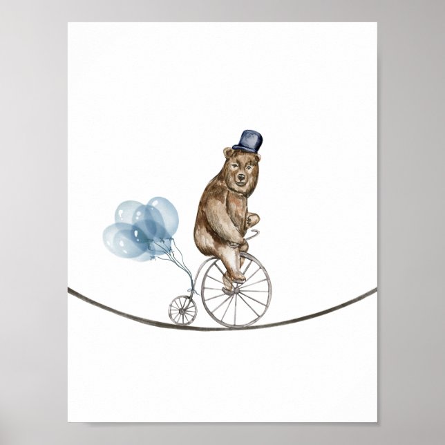 Affiche Circus Bear On A Bike With Balloons Nursery (Devant)