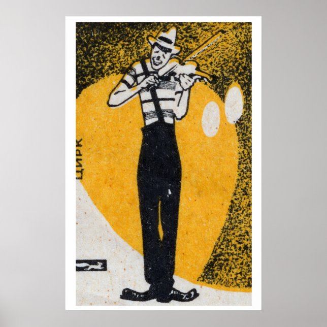 Affiche Circus Clown Playing Violin Matchbox Art Print (Devant)