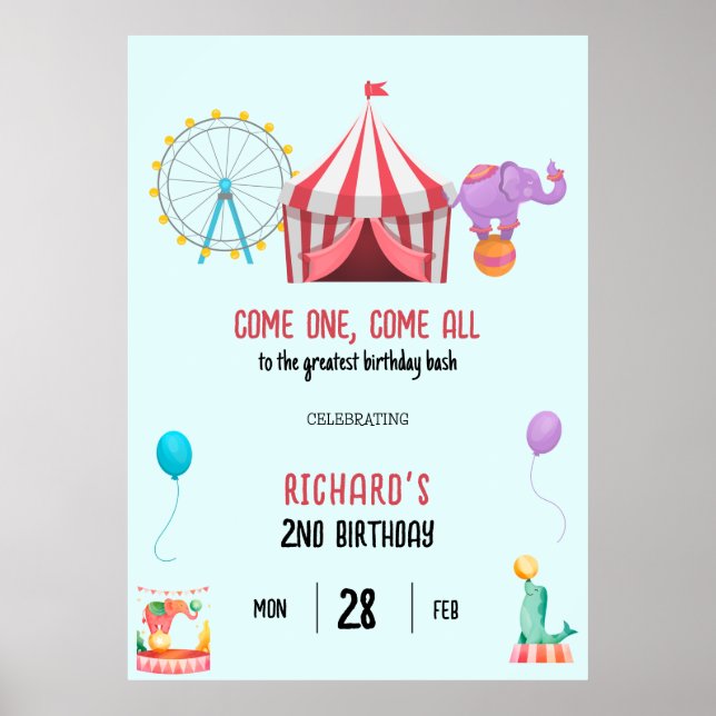 Affiche Cirque Carnaval Thème Fête d'anniversaire pour enf (Devant)