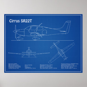Affiche Cirrus SR22T - Plans de dessin du plan d'avion AD